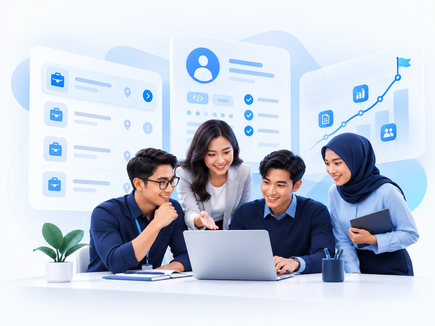 Ilustrasi konseptual pengembangan karir dan kolaborasi profesional IT
