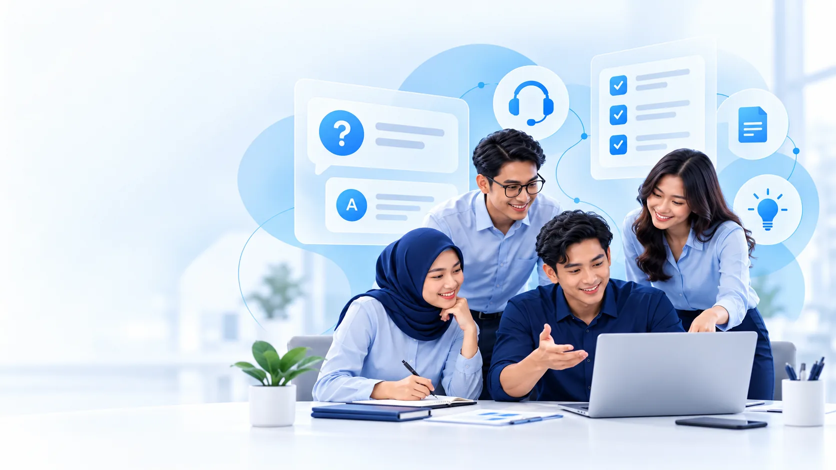 Ilustrasi SIDIK Talent hero V08: 04 collaborative customer support team landscape