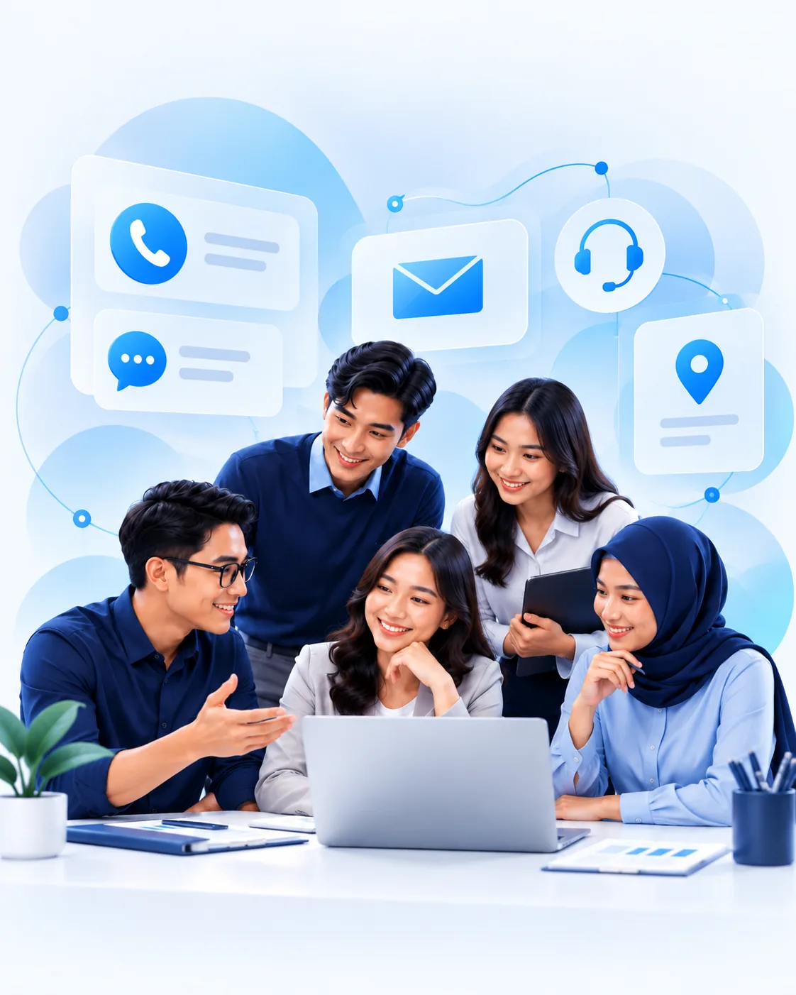 Ilustrasi SIDIK Talent hero V08: 05 collaborative customer support teamwork portrait
