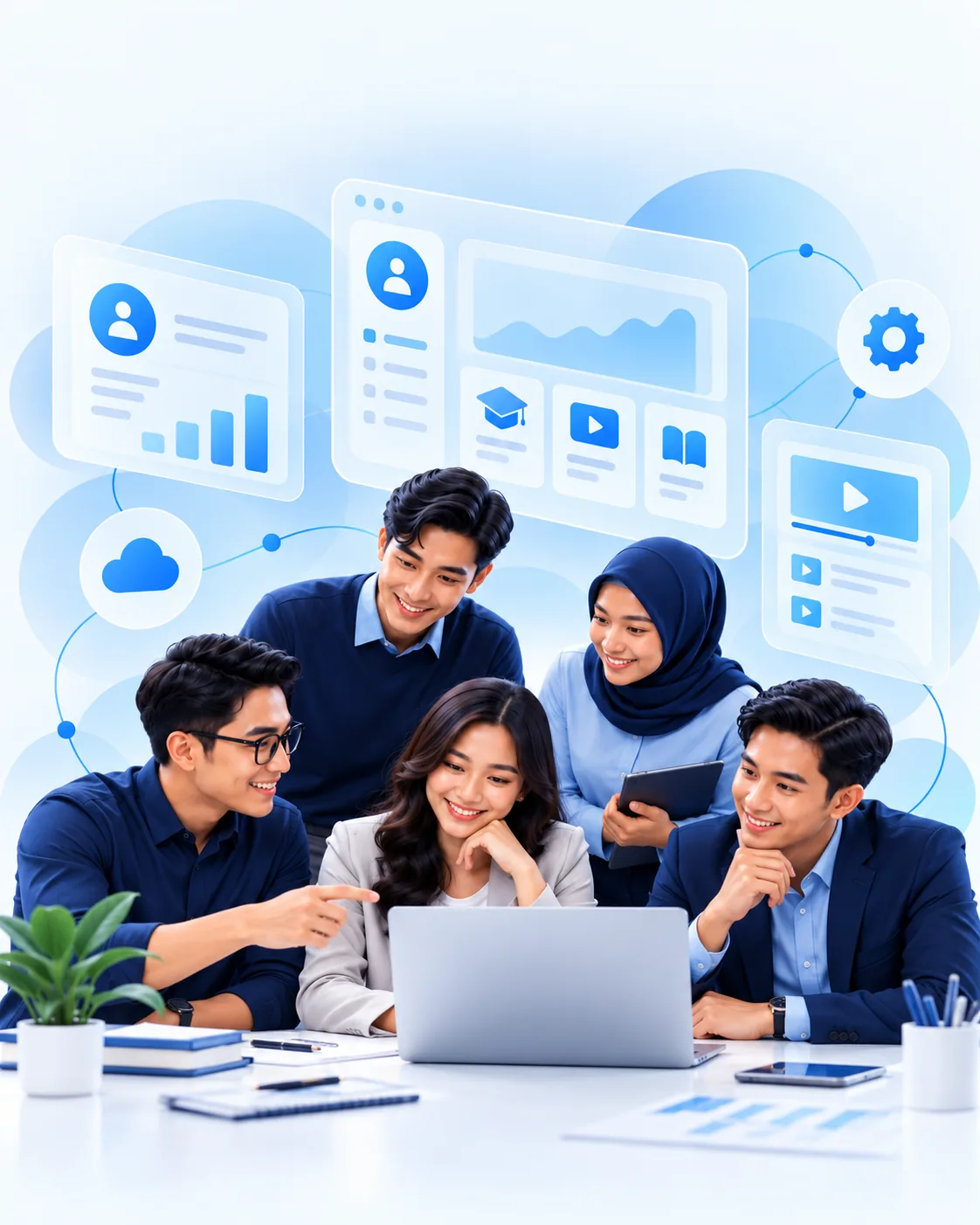 Ilustrasi SIDIK Talent hero V08: 07 collaborative learning dashboard team portrait